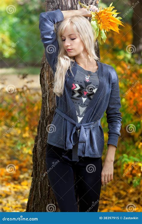 Young Beautiful Woman In Autumn Park Stock Image Image Of Leisure