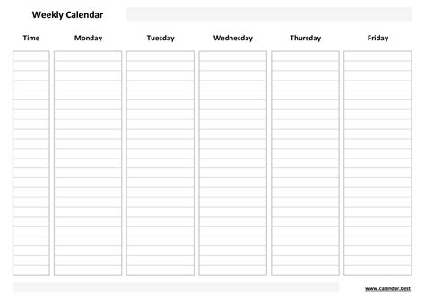 7 Best Printable Weekly Calendar With 15 Minute Time Slots