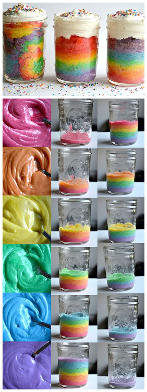 How To Make Rainbow Cake In A Jar Mason Jar Cakes Mason Jar Desserts