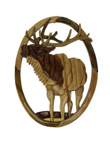 Bugling Bull Elk Hand Crafted Intarsia Wood Art Wall Hanging One Size