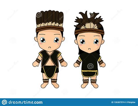 Traditional Couple Dress Of Papua Stock Vector Illustration Of Cute