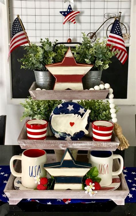 4th of july party ideas for 2021. July 4th Tiered Tray decoration ideas to glam up your home ...
