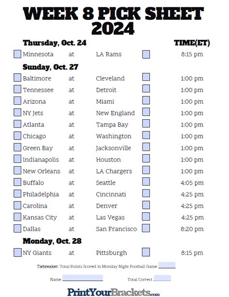 Printable Nfl Weekly Pick Em