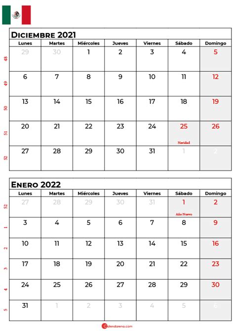 Calendario Diciembre 2021 Mexico Para Imprimir