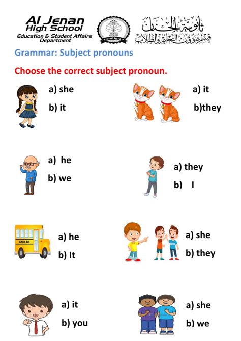 Subject Pronoun Worksheets For Grade 1