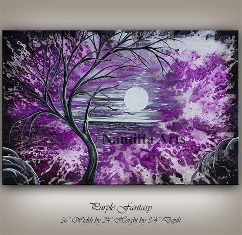 Purple Canvas Wall Art Original Landscape Art Watercolor Etsy