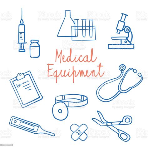 Line Art Icon Set With Medical Equipment Stock Illustration Download