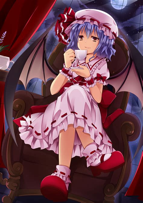 K Rumi Remilia Scarlet Touhou 1girl Bat Wings Bow Chair Crossed