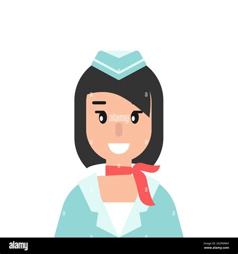 Happy Female Stewardess Or Flight Attendant With Red Neckerchief Flat