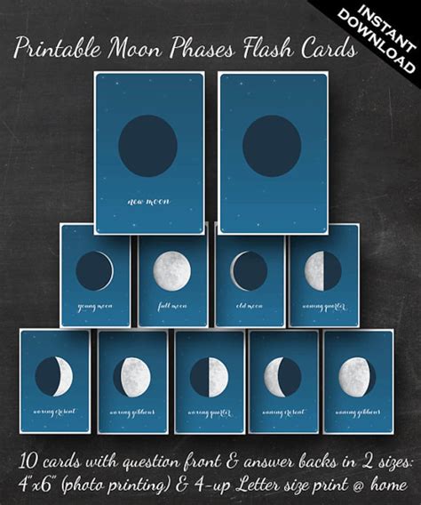 Moon Phases Flashcards Printable Flash Cards Of The Phases Of The Moon