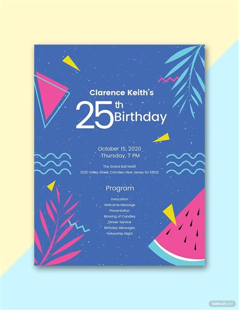 Free 65th Birthday Party Program Template Illustrator Word Apple