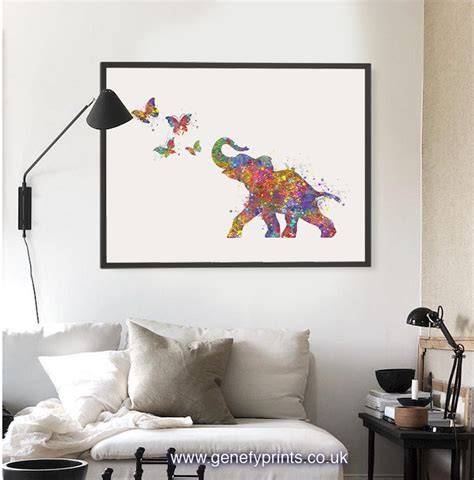 Baby Elephant Chasing Butterflies Watercolor Print Baby Etsy