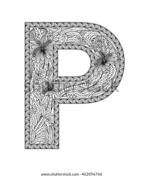 Zentangle Stylized Alphabet Letter P Doodle เวกเตอร์สต็อก ปลอดค่า
