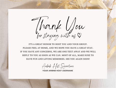 Airbnb Host Thank You Card Template Editable Canva Airbnb Rental Marketing Template Airbnb Host