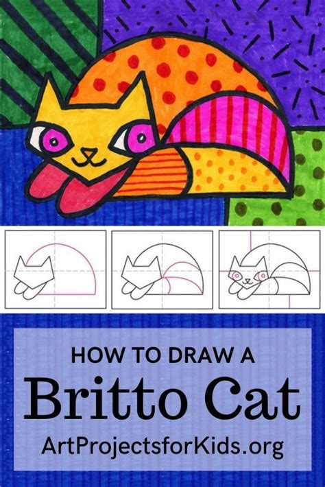 Draw two smaller triangle shaped lines inside the eras. Draw a Romero Britto Cat · Art Projects for Kids
