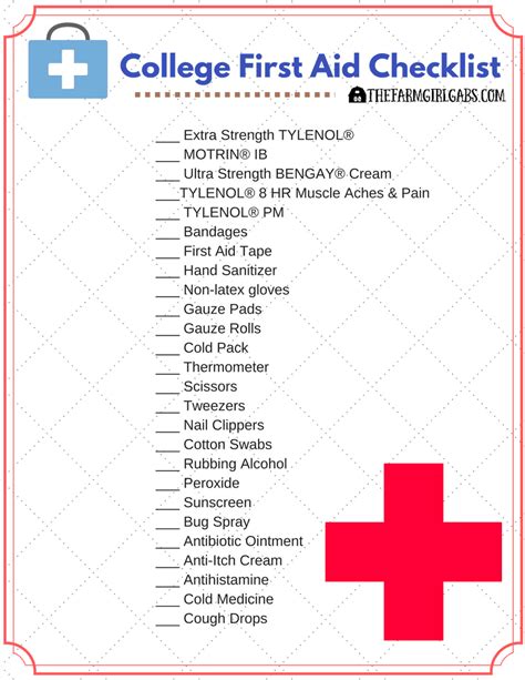Print off this checklist, and make sure you have these necessary supplies in your classroom first aid kit. College First Aid Kit - The Farm Girl Gabs®