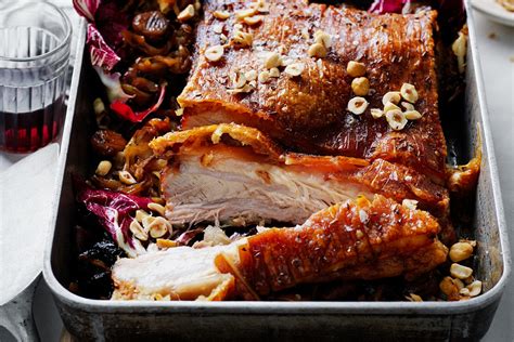 Slow Roasted Pork Belly With Glazed Chestnuts And Radicchio Recipe Recipes Au