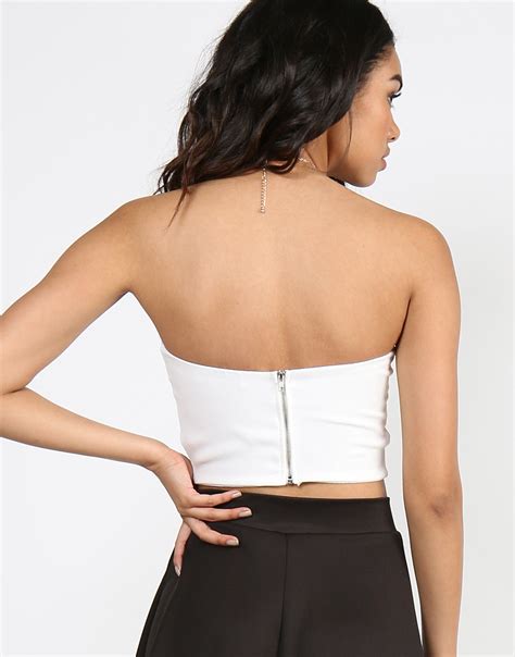 Side Slit Strapless Wired Crop Top White 2020ave