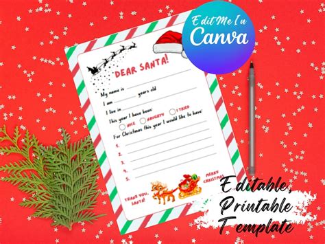 Editable Letter To Santa Canva Template Customizable Etsy España