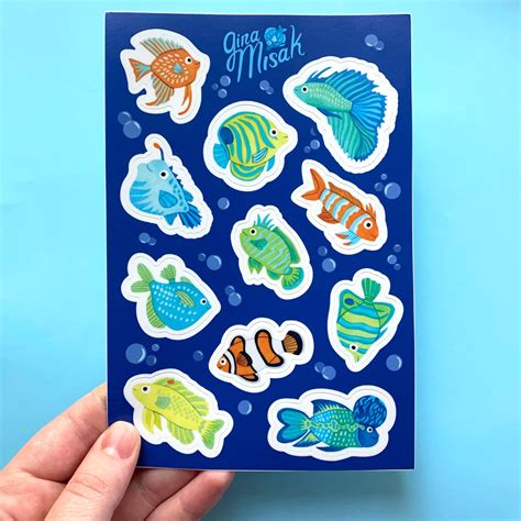 Fish Sticker Sheet Cute Fish Stickers Tropical Fish Vinyl Etsy