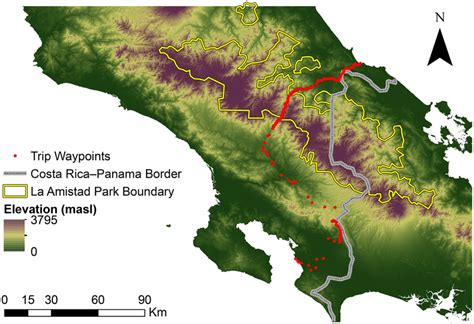 Elevation Map Of The Study Region With The Cordillera Talamanca In