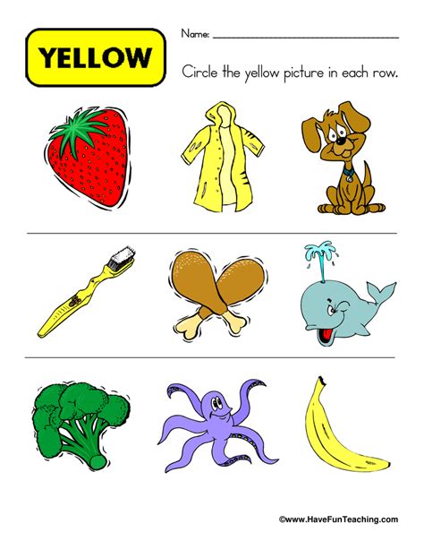 Free Printable Color Yellow Worksheets