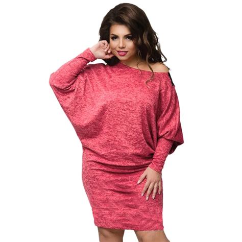 Buy Plus Size Women Back Lace Dress Batwing Sleeve Knitted Loose Dress Sexy