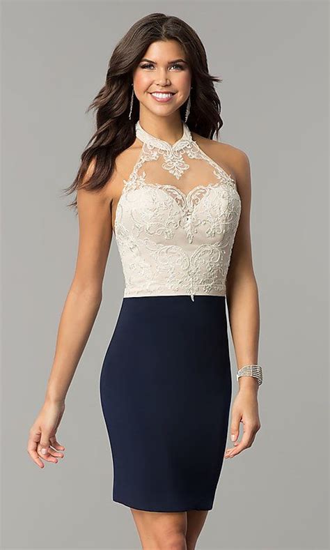 Halter Homecoming Short Dress With Lace Bodice Homecoming Dresses