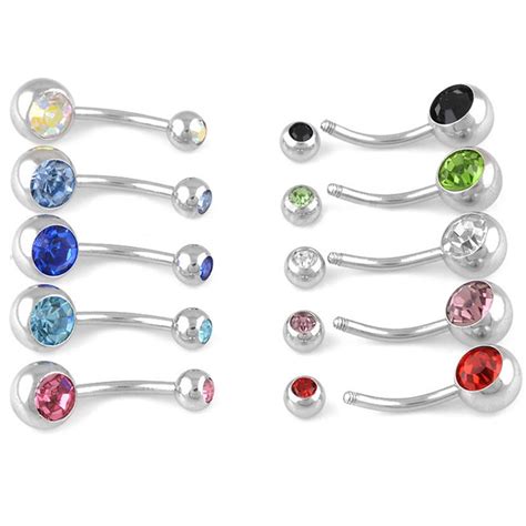 Lot Of 10pcs 14G Double Gem Belly Button Ring Body Jewelry Piercing