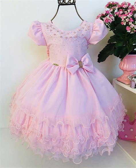 Vestido De Festa Infantil Rosa Princesa Luxo Menina Bonita 123 Anos