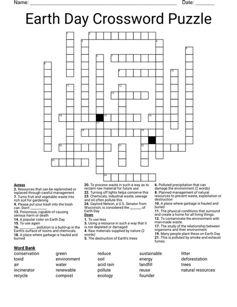 Earth Day Crossword Puzzle Wordmint