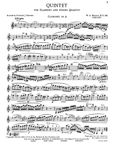 Clarinet Quintet In A Major Kv 581 Clarinet In A Sheet Music By