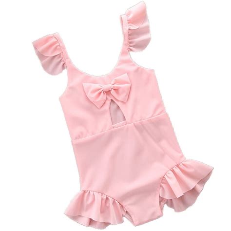 Newborn Infant Kids Baby Girl Pink Ruffles Swimwear One Piece Swimsuit