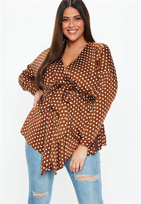 Plus Size Rust Polka Dot Belted Longline Top Missguided Plus Size Fashion Plus Size Outfits