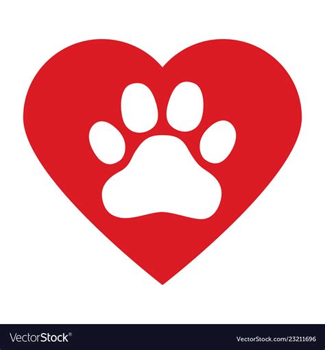 Dog Paw In Red Heart On White Background Vector Image