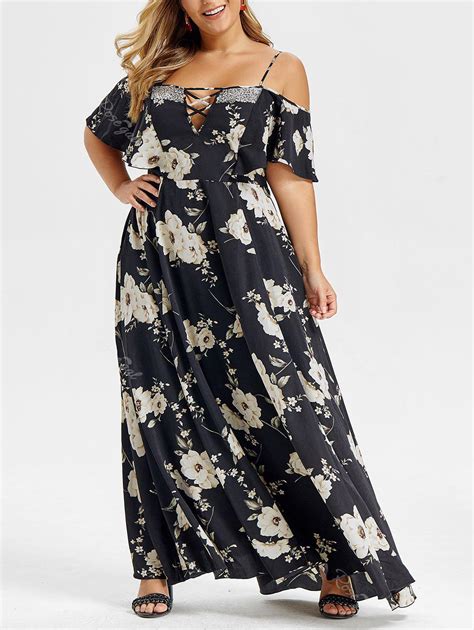 [41 Off] Plus Size Open Shoulder Sequins Bohemian Maxi Dress Rosegal