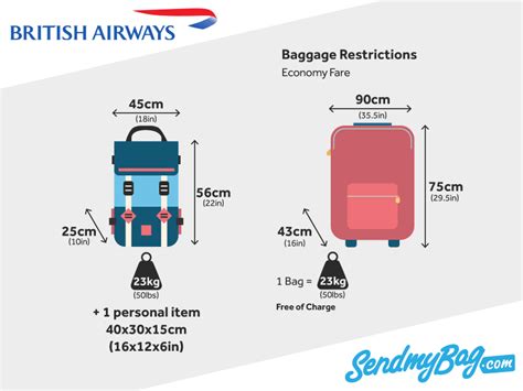 On most flights the economy allowance is one item of luggage up to 23 kg. British Airways Baggage Allowance 2019 | SendMyBag.com