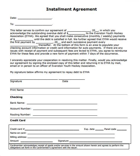 Installment Agreement Template Free Free Printable Templates