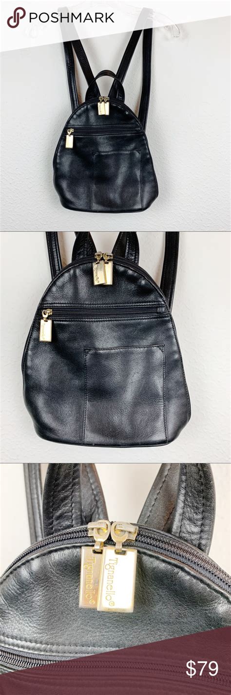 GORGEOUS Tignanello Black Leather Backpack D4 Black Leather Backpack