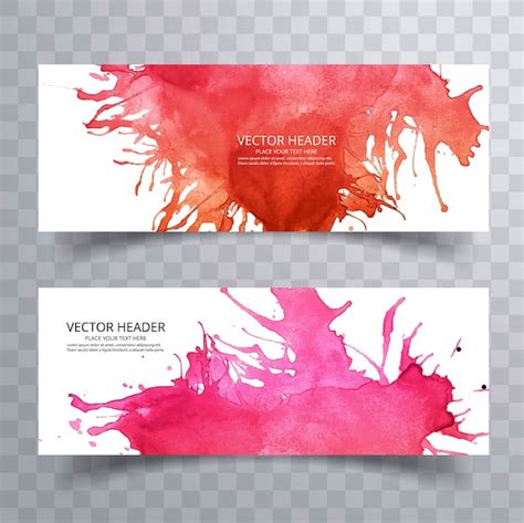 Premium Vector Abstract Paint Brush Colorful Watercolor Header Set