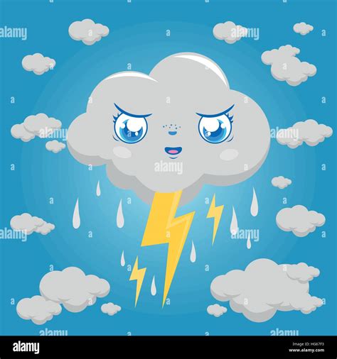 Stormy Cloud Character Raining And Thunder Stock Vector Image And Art Alamy