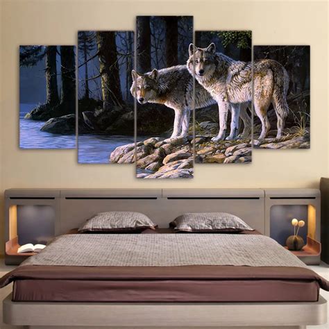 Wolf Canvas 5 Piece Hd Printed Wolves Modern Picture Wall Art Canvas