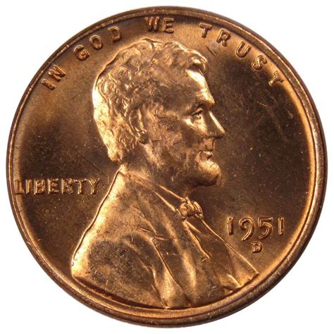 1951 D 1c Lincoln Wheat Cent Penny Us Coin Bu Uncirculated Mint State