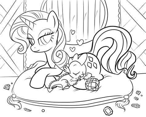 LINES Naptime with Spike and Rarity Horse coloring pages, My little