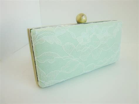 Mint Green Clutch Purse With Ivory Lace Mint Green Bridesmaid
