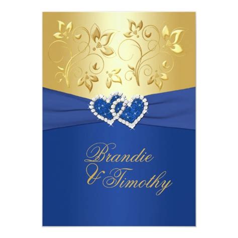 Royal Blue And Gold Floral Wedding Invitation