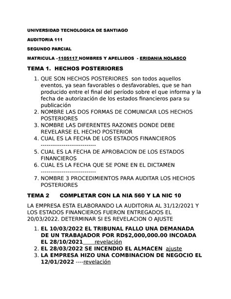 Segundo Parcial La Nia 560 Archivo Hechos Posteriores Las Nia 580