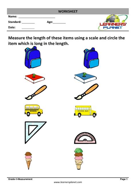 Measurement Worksheets For Class 1 Math