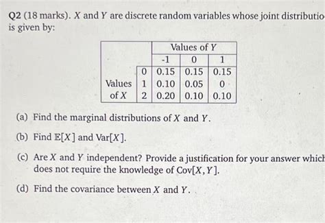 Solved Q2 18 Marks X And Y Are Discrete Random Variables Chegg