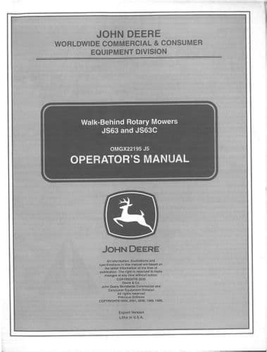 John Deere Walk Behind Rotary Mower Js63 Js63c Operators Manual